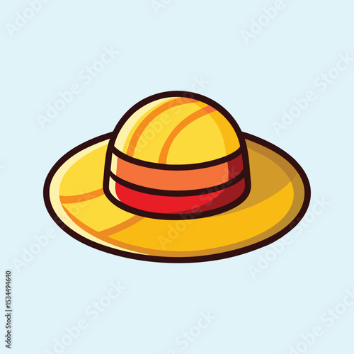 Cartoon straw hat with a red and orange ribbon isolated image