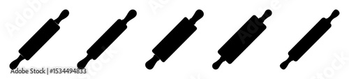 Five Rolling Pins in a Row Isolated on a White Background