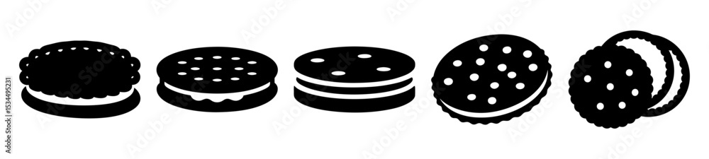 Monochrome Delight A Lineup of Circular Sandwich Cookies Ready to be Devoured Monochrome Delight A Lineup of Circular Sandwich Cookies Ready to be Devoured