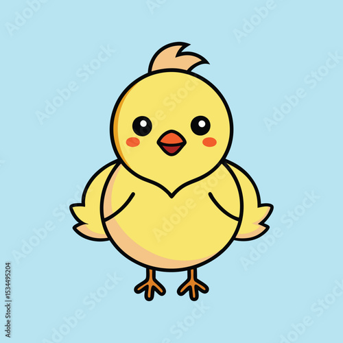 Cute cartoon baby chick with big eyes on a light blue background