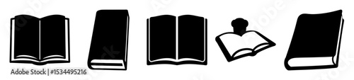 Free Download Collection of Five Stylized Black and White Book Illustrations on White Background - GFXLoad