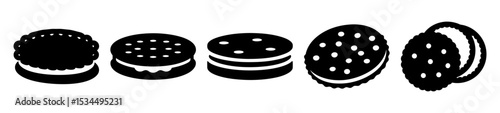 Monochrome Delight A Lineup of Circular Sandwich Cookies Ready to be Devoured