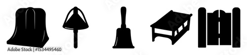 Assortment of Vintage Objects in Silhouette on a White Background Displayed in a Row