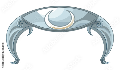 Silver Tiara with Crescent Moon Design, Curled Edges and Light Blue Accents