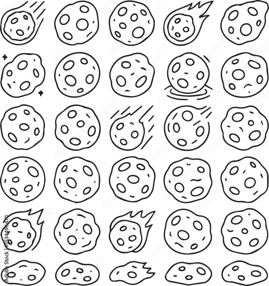Asteroid and Space Object Line Icons Set – 30+ Unique Vector Illustrations in Minimal Style Asteroid and Space Object Line Icons Set – 30+ Unique Vector Illustrations in Minimal Style