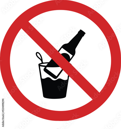 Red Circle No Alcohol Sign with Bottle and Spilled Liquid - Prohibition and Restriction Symbol