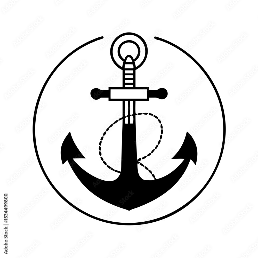 Nautical Anchor Within a Circle, Symbolizing Stability and Maritime Exploration silhouette icon Nautical Anchor Within a Circle, Symbolizing Stability and Maritime Exploration silhouette icon