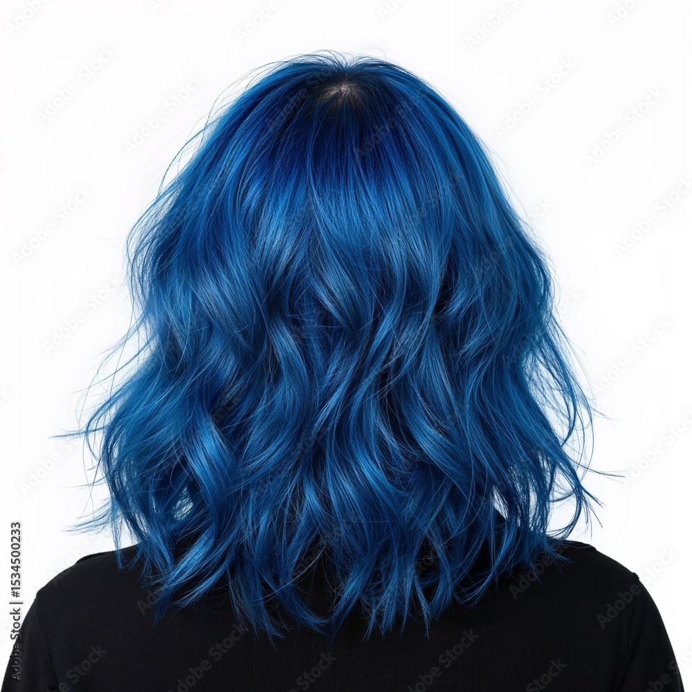 Fototapeta premium Blue colored hair back view over white background, no shadow