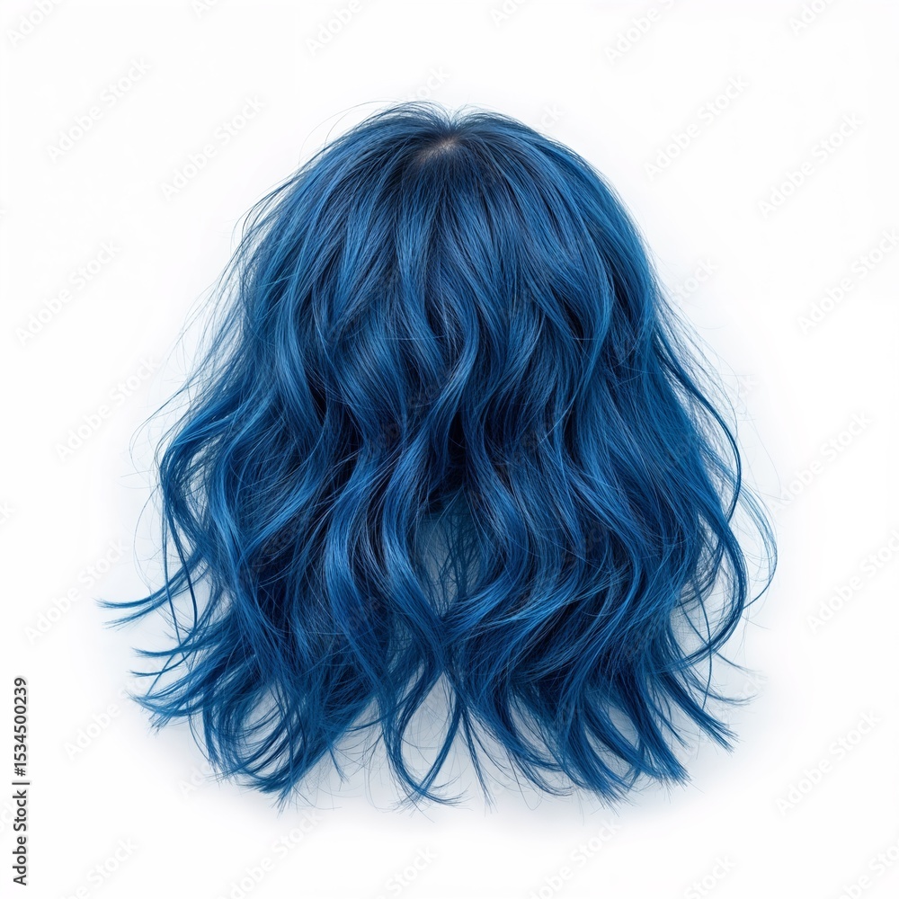 Fototapeta premium Blue colored hair back view over white background, no shadow