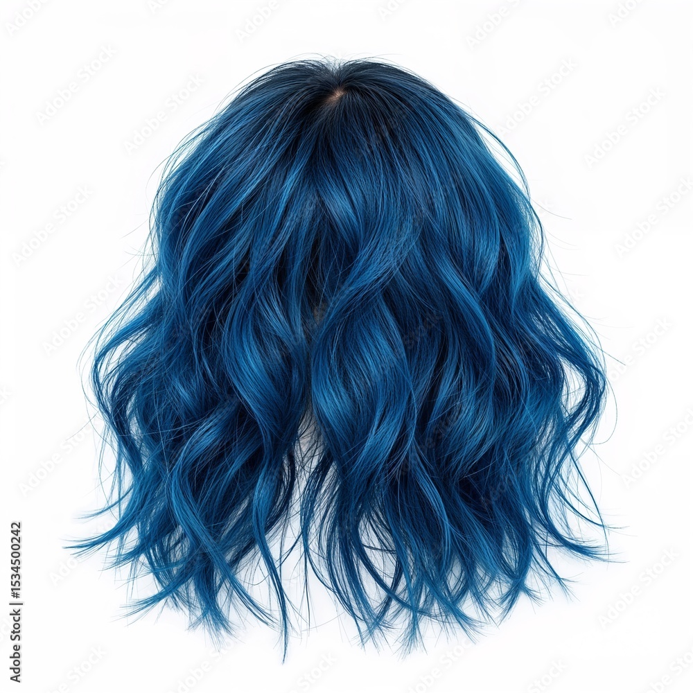 Naklejka premium Blue colored hair back view over white background, no shadow