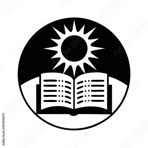 Knowledge brings enlightenment as a book is illuminated by the sun light silhouette icon