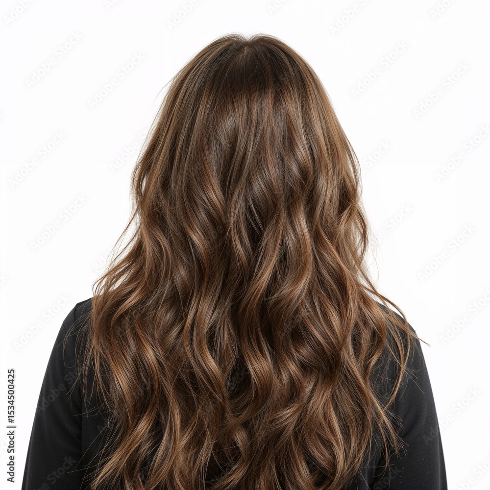 Naklejka premium Brunette dark hair back view over white background, no shadow