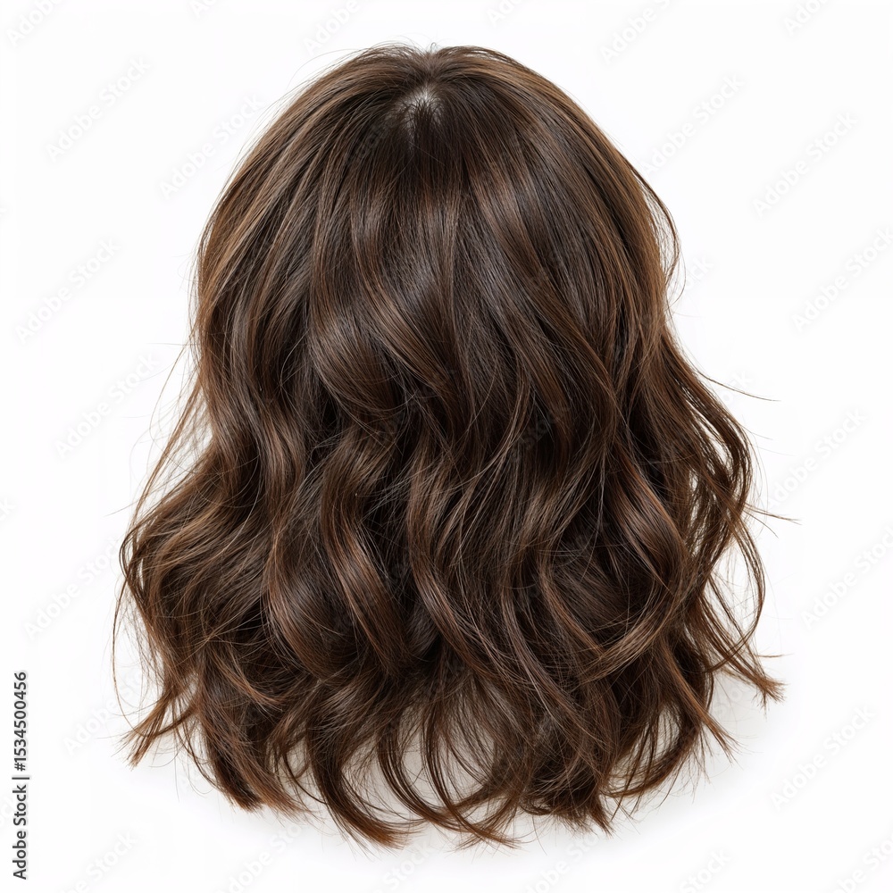Naklejka premium Brunette dark hair back view over white background, no shadow
