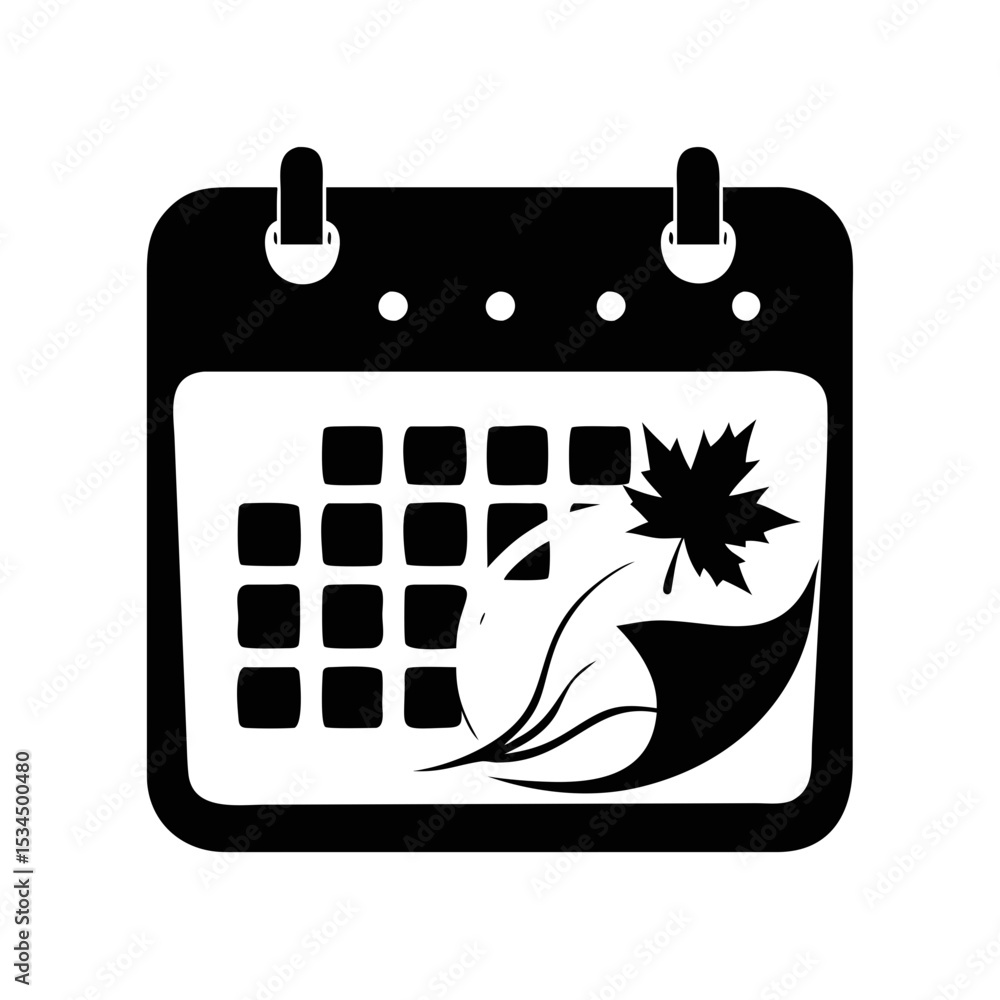 Autumn calendar icon with leaf, fall season theme, planning concept design silhouette icon Autumn calendar icon with leaf, fall season theme, planning concept design silhouette icon