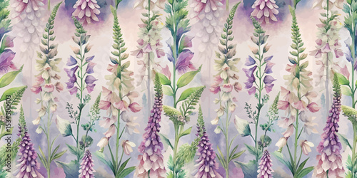 Beautiful floral watercolor pattern with pastel colors and intricate details.