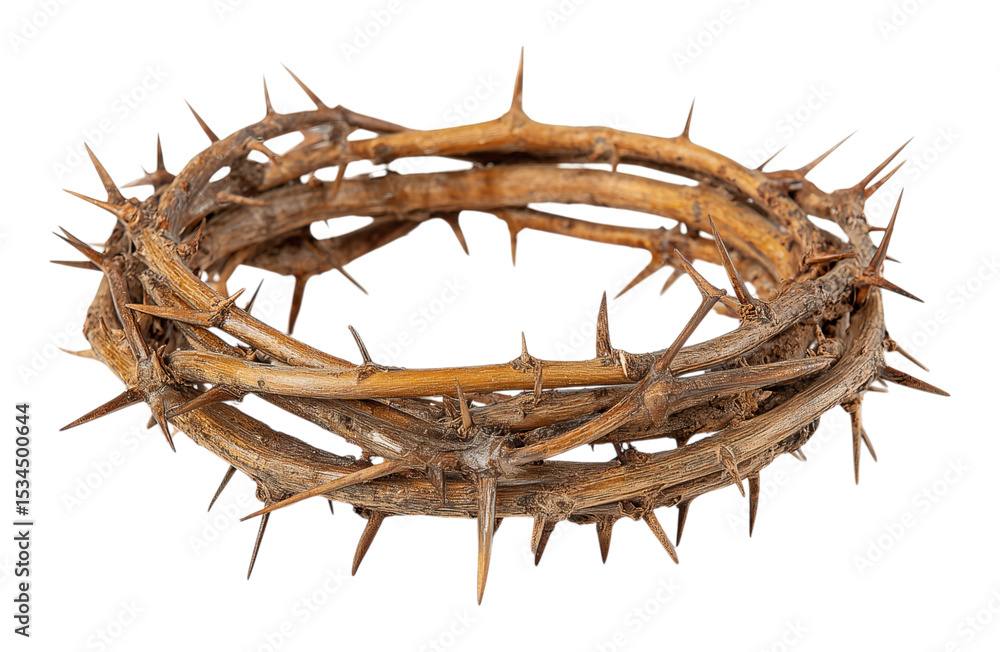 Obraz premium crown of thorns woven from dry branches with sharp points isolated on png transparent background