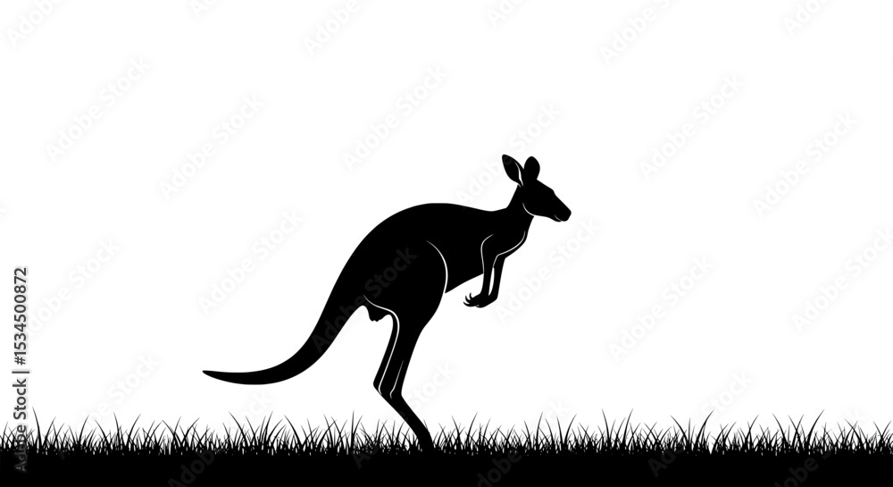 Fototapeta premium Kangaroo Silhouette Art - Australian Wildlife Black and White Illustration 