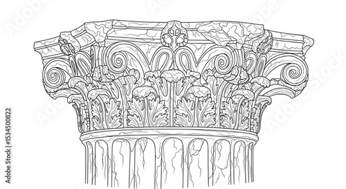 Roman Corinthian Column Capital - Ornate Classical Architecture Drawing
