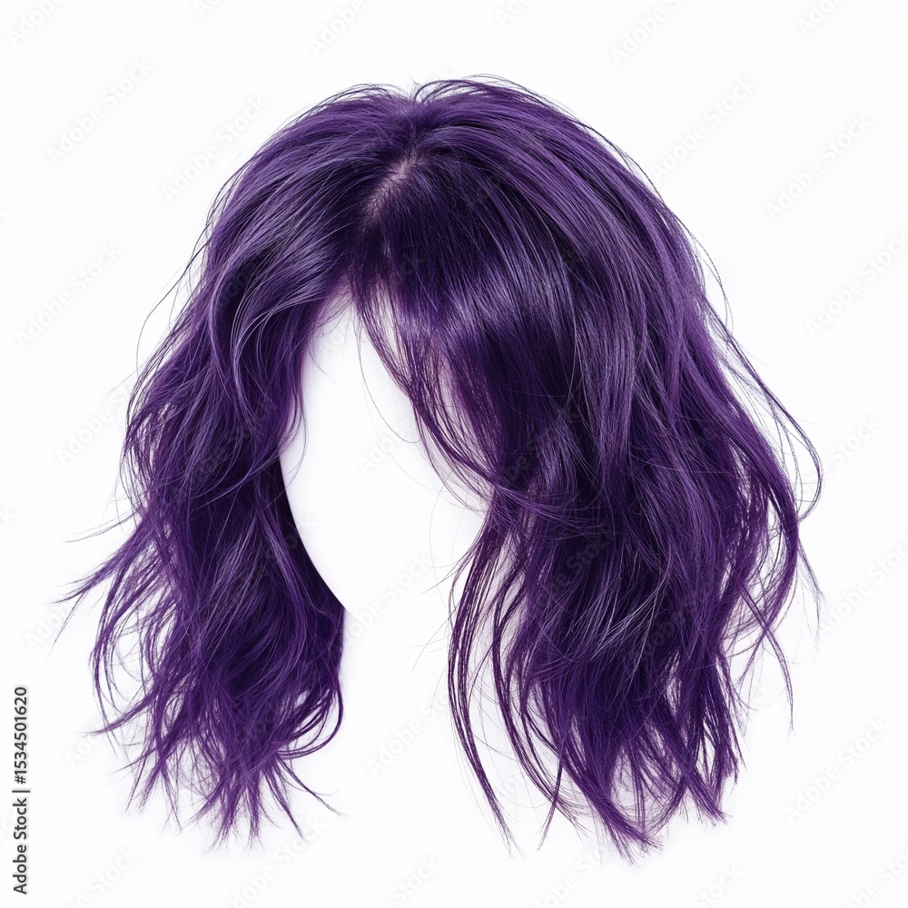 Naklejka premium Colored purple hair wig over white background no shadow, mockup template