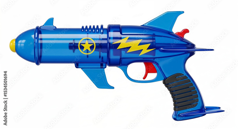 Naklejka premium Blue toy ray gun with yellow star and lightning bolt emblazoned on side