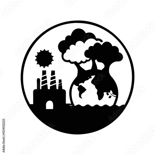 Climate Change vector Showing Pollution and Earth's Degradation in Black and White silhouette icon