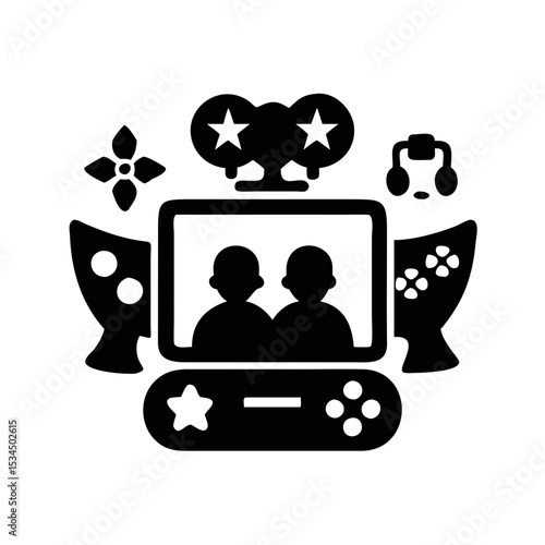 Gaming Together A Silhouette Icon Depicting Multiplayer Fun and Entertainment silhouette icon