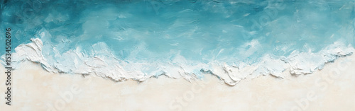 Hand-painted tropical lagoon with vibrant blue and teal water creating a serene artistic feel. summer flyer