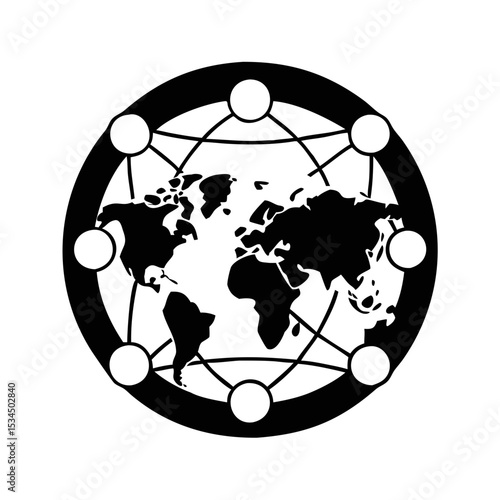 Global Network and Connectivity Symbol with Black and White Design Elements silhouette icon