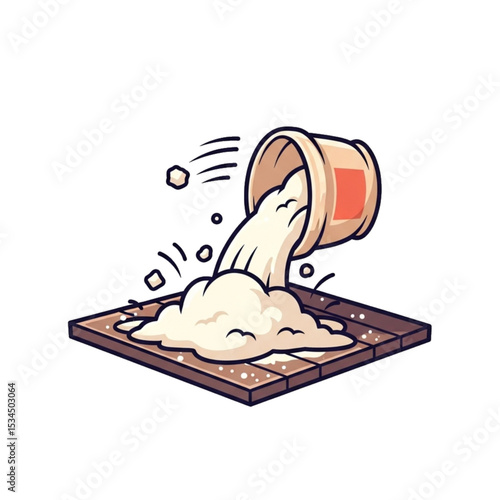 Spilled food from a container on the floor.