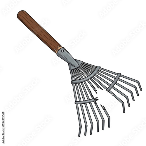 Rake with bent tines, possibly broken.