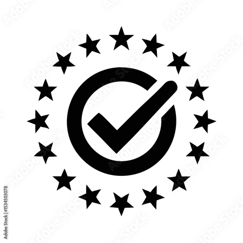 European Union Conformity Assessment Mark with Checkmark Symbol and Circle of Stars silhouette icon