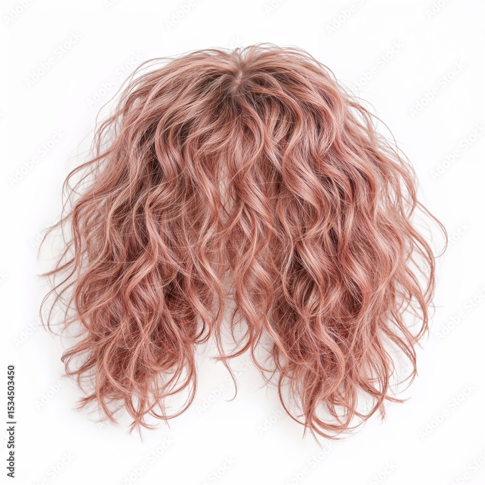 Naklejka premium Pink hair wig over white background, mockup template, no shadow