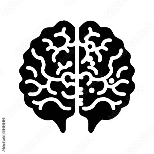 Stylized human brain vector showcasing the two hemispheres and complex convolutions silhouette icon
