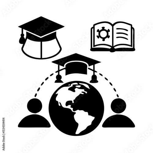 Global Education Network Connecting Learners Worldwide with Knowledge and Resources silhouette icon