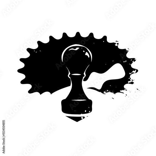 Abstract grunge style design of chess pawn and bicycle sprocket element silhouette icon