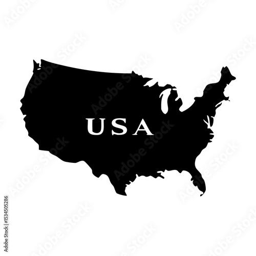United States of America map outline with the abbreviation USA inside silhouette icon