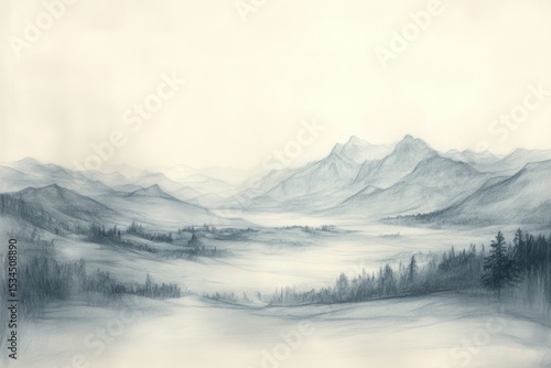 Wallpaper Mural Hand-drawn pencil sketch of a mountain landscape with trees, valley, and atmospheric perspective. Torontodigital.ca