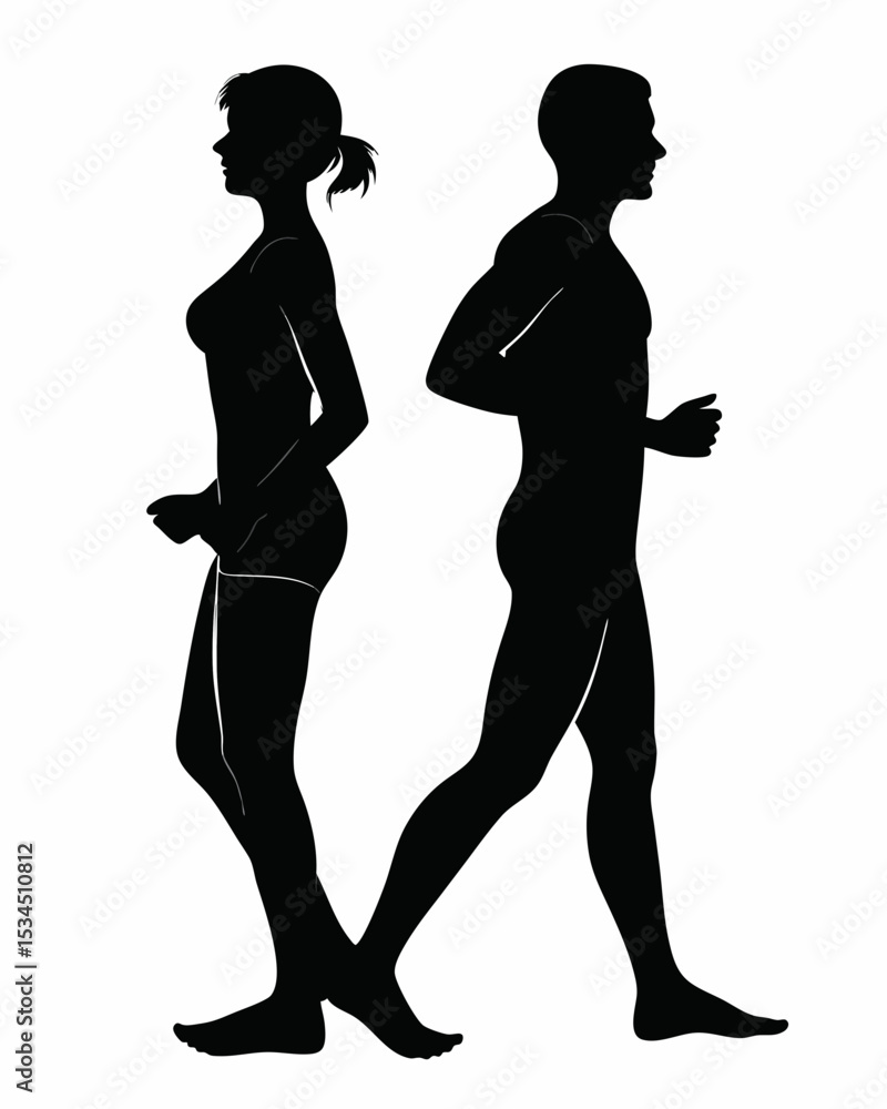 Fototapeta premium Silhouette of a woman and man standing back to back against a white background in a studio setting created with generated ai
