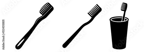 Silhouette set of dental hygiene oral care toothbrush illustration for healthy lifestyle