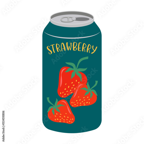 Colorful illustrations of canned and bottled fruit juices with simple designs. Summer cold and soft drinks