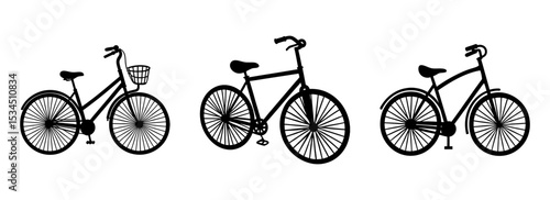 Silhouette set of three vintage bicycle illustrations ideal for cycling themed designs