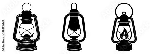 Silhouette set of antique oil lantern graphic vector illustration collection drawing art
