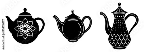Silhouette set of elegant black teapots collection vector graphic design illustration art