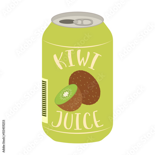 Flat style illustrations of bottled and canned fruity drinks and flavored soda. Summer cold and soft drinks
