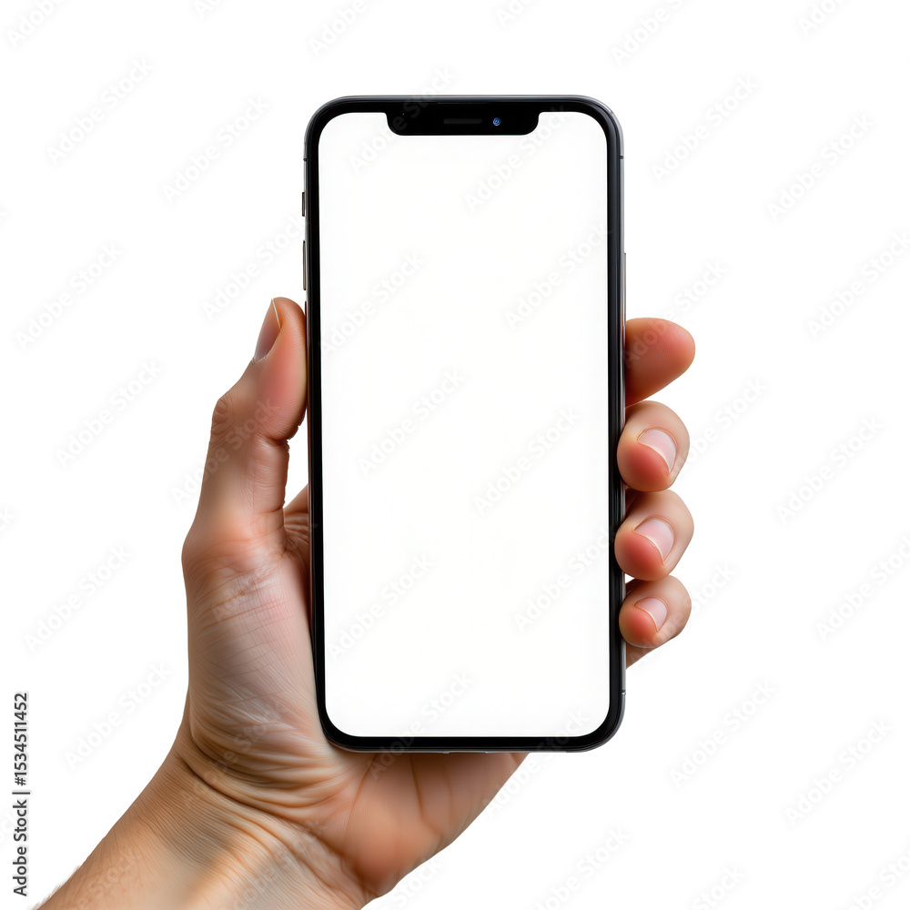 Hand Holding Blank Smartphone Screen Isolated on White Background for Mockup and Design Display Hand Holding Blank Smartphone Screen Isolated on White Background for Mockup and Design Display