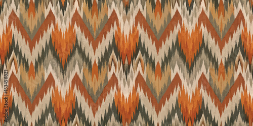 Vibrant chevron pattern in earthy tones of orange, brown, and beige.