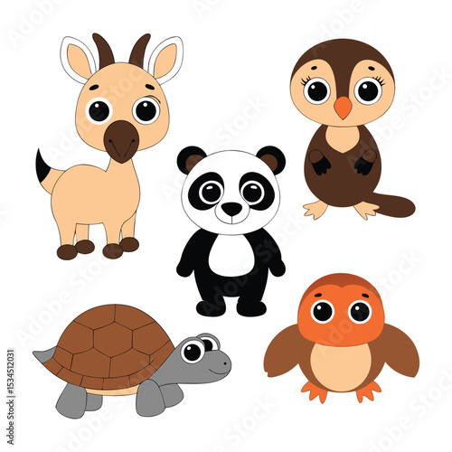 Adorable Wildlife Characters in Minimalist Cartoon Style