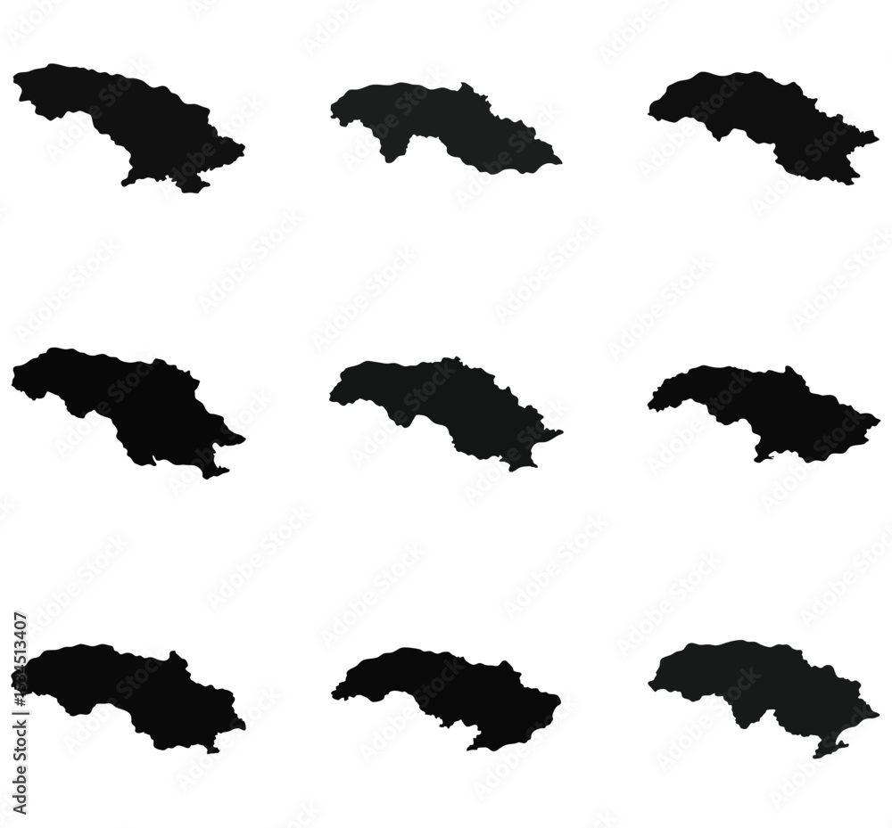 Set of Black Silhouette Maps of a Region Set of Black Silhouette Maps of a Region