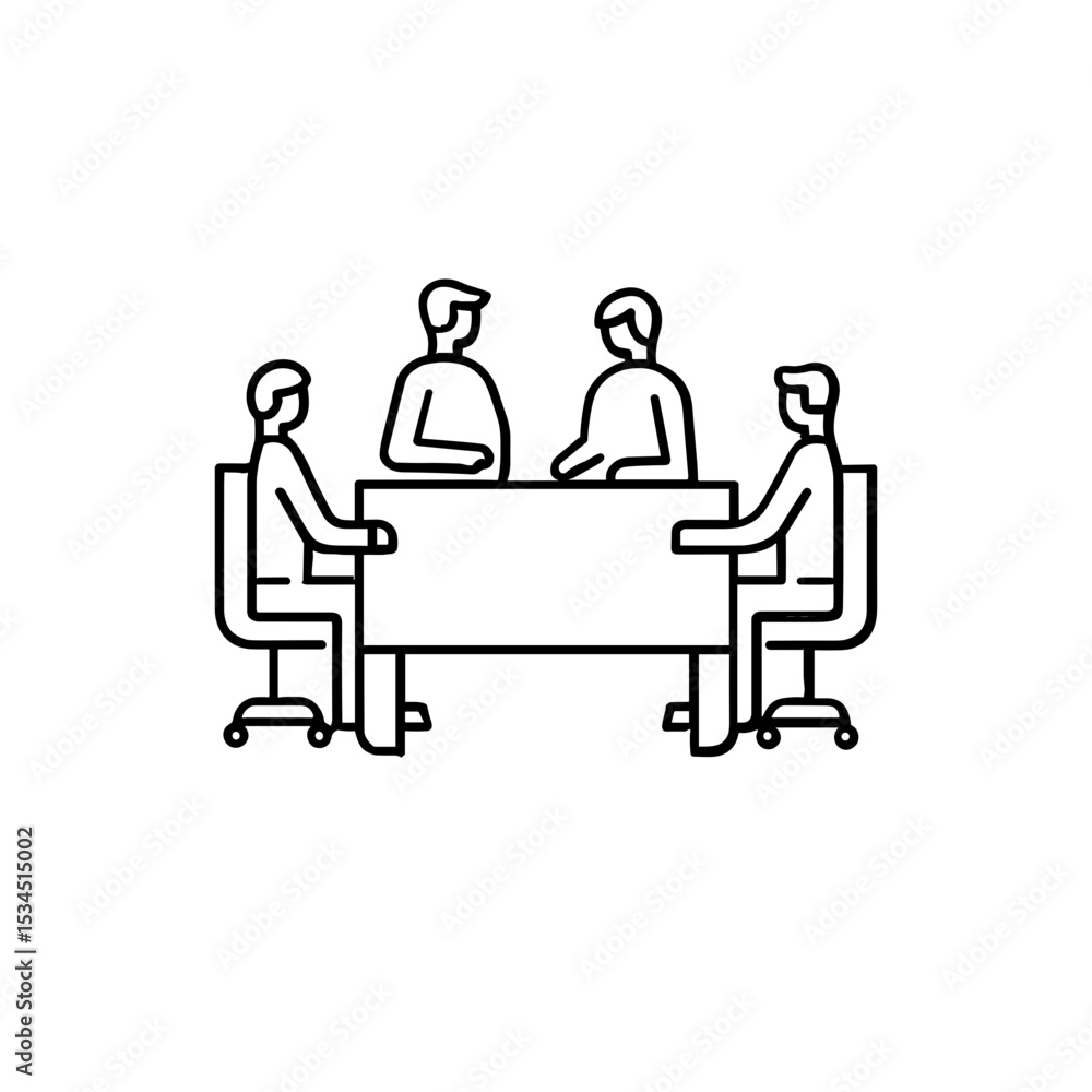 Four business people discussing at a conference table in an office Four business people discussing at a conference table in an office