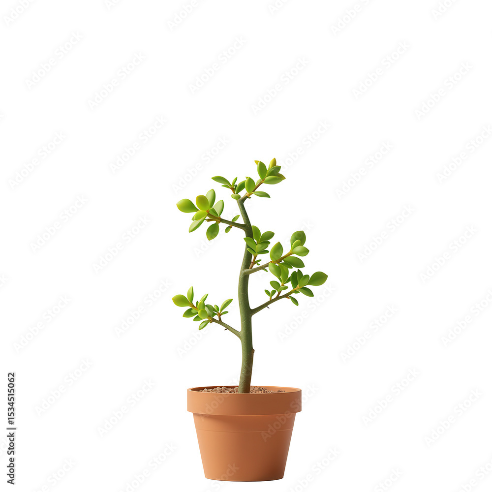 Obraz premium Lush Green Potted Plant with Vibrant Leaves in a Terracotta Pot on a Transparent Background for Creative Design